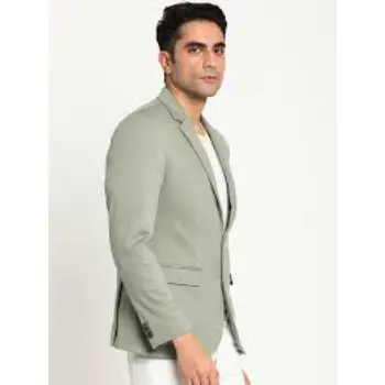 Grey Cotton Solid Formal Blazer